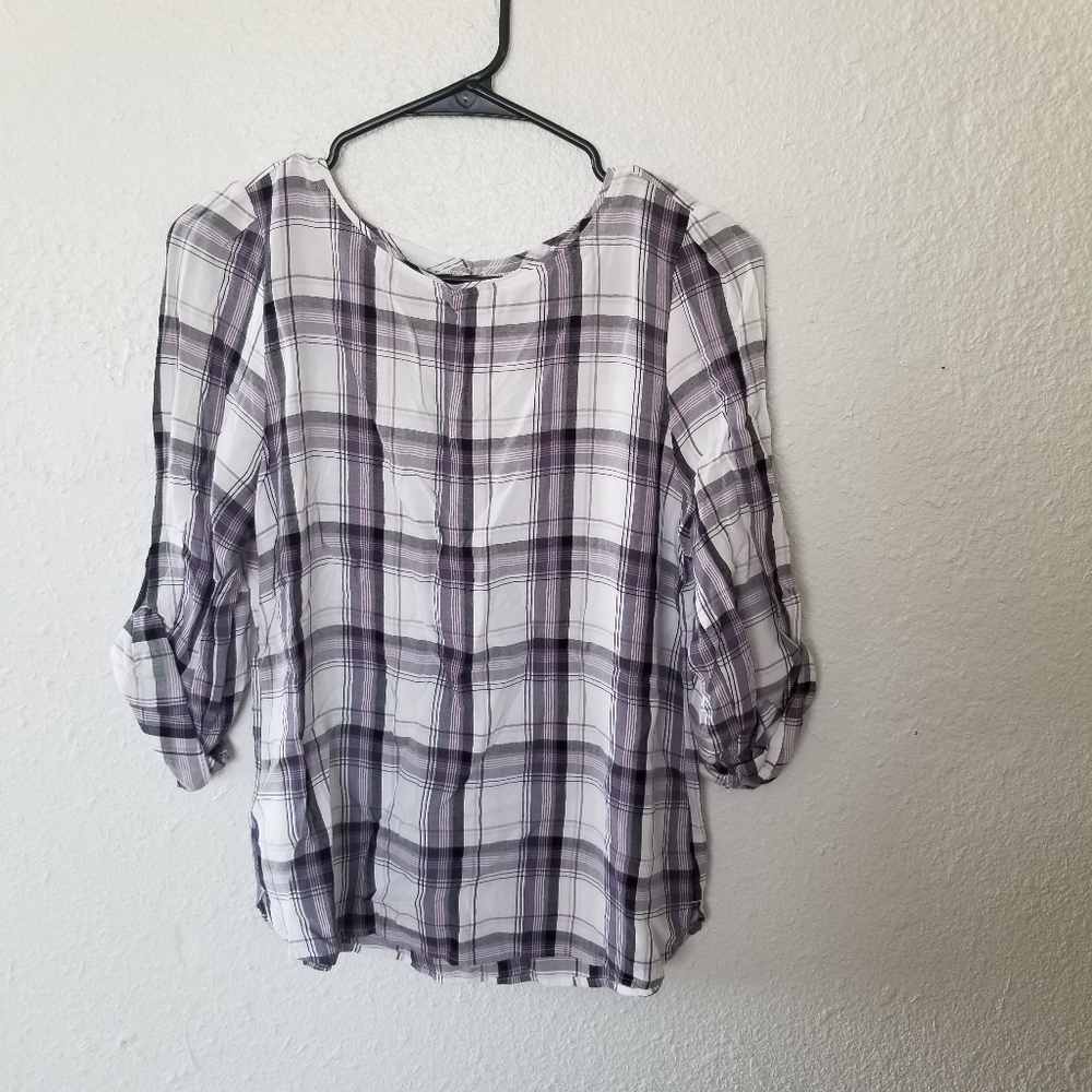 Loft plaid loose fitting 3/4 sleeves top - Picture 2 of 7